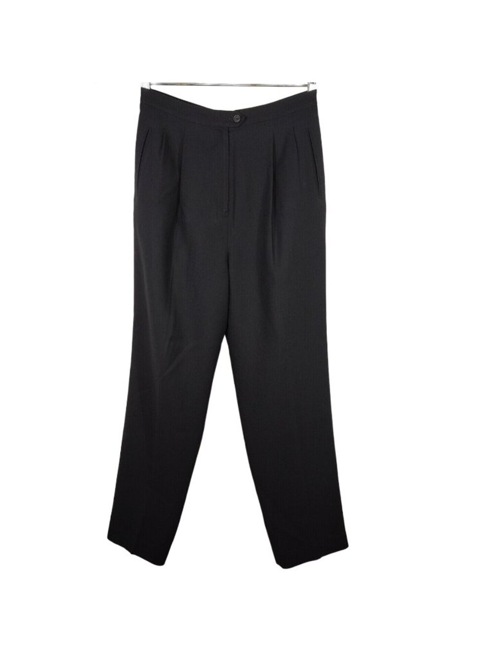Black Pleated Dress Pants Women Size 10 Lined Tapered NO Pockets MISSING BUTTON
